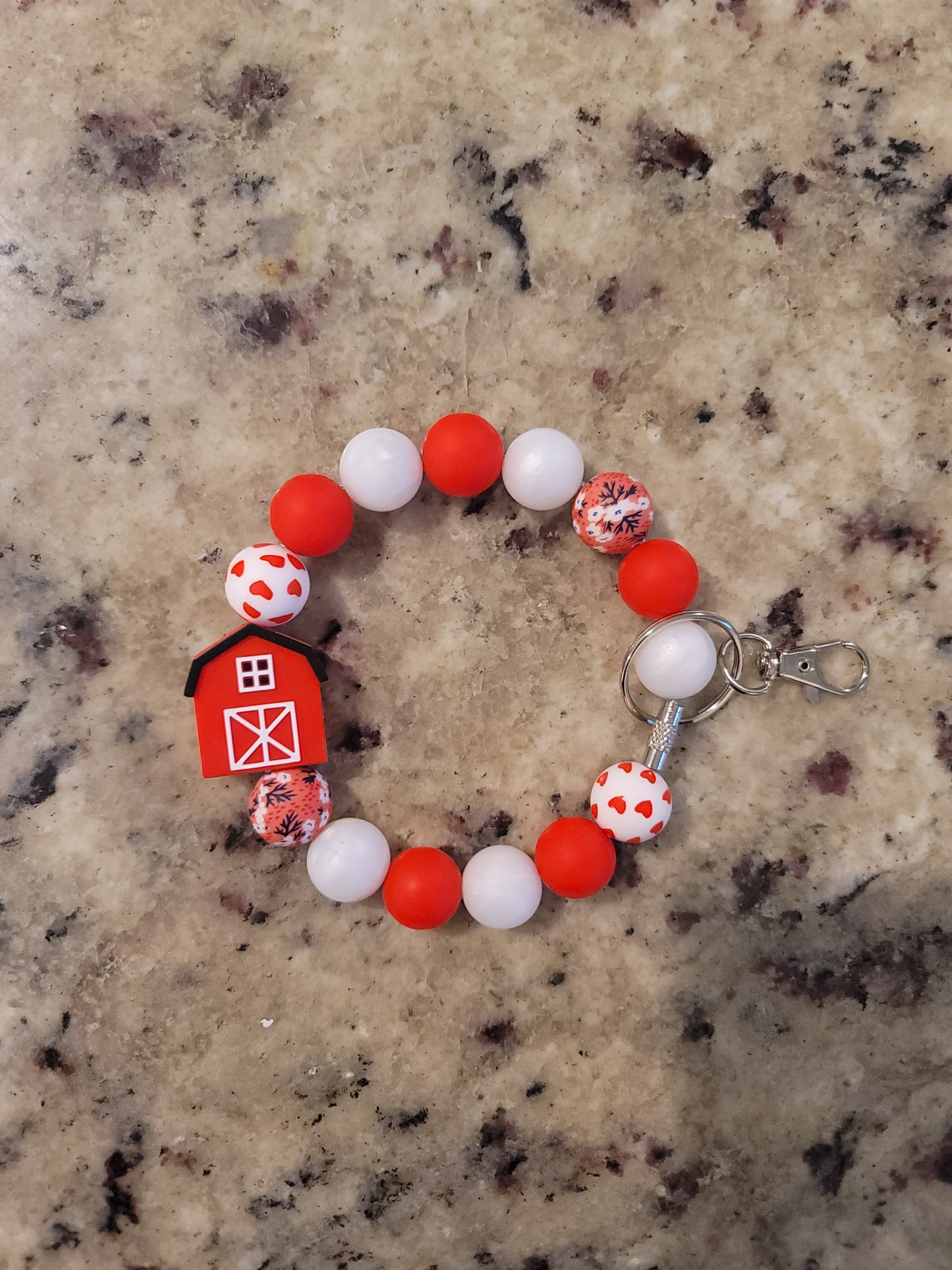 Farmhouse Barn Beaded Silicone Wristlet Keychain