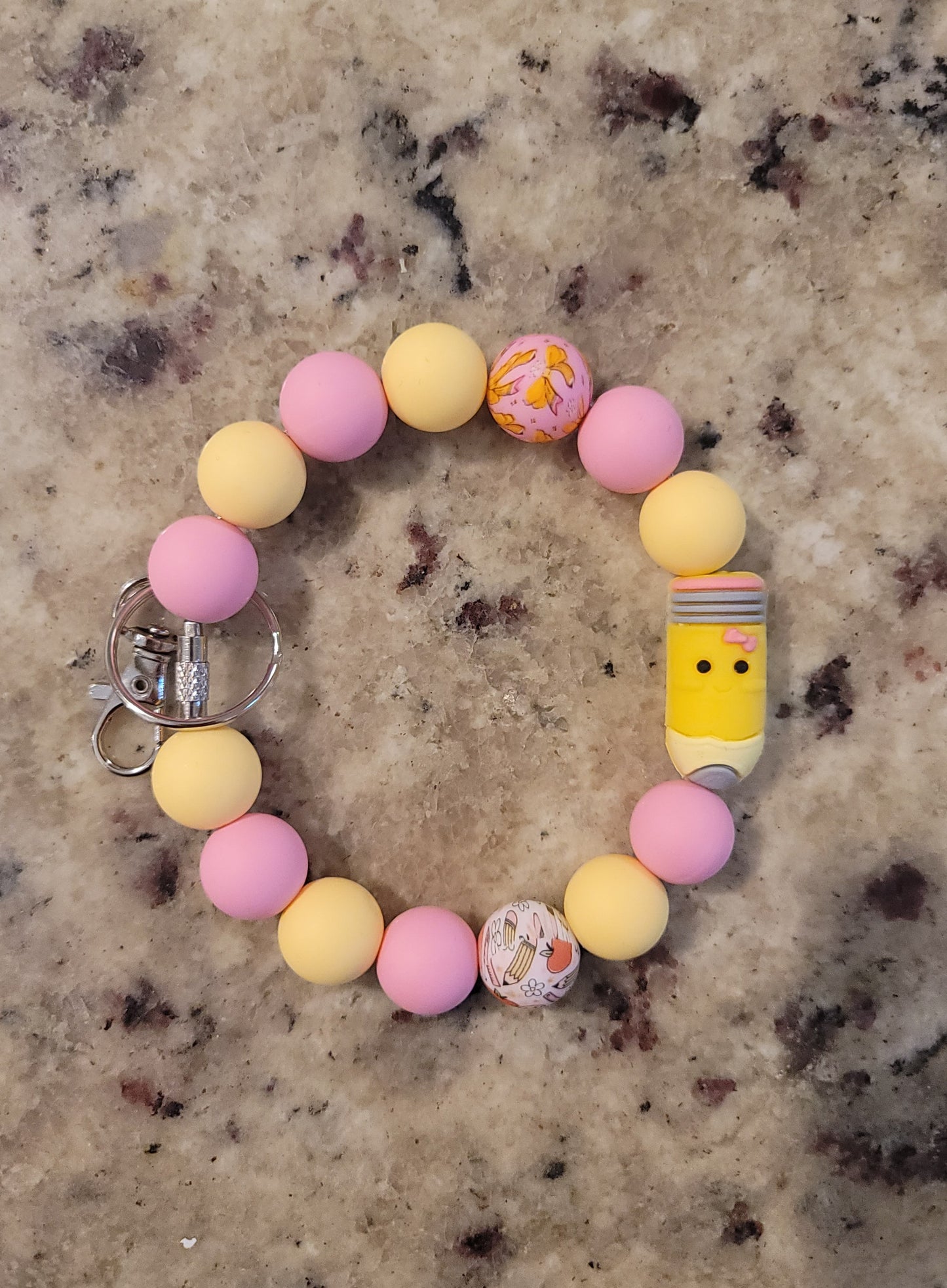 Cute Pencil Silicone Beaded Wristlet Keychain