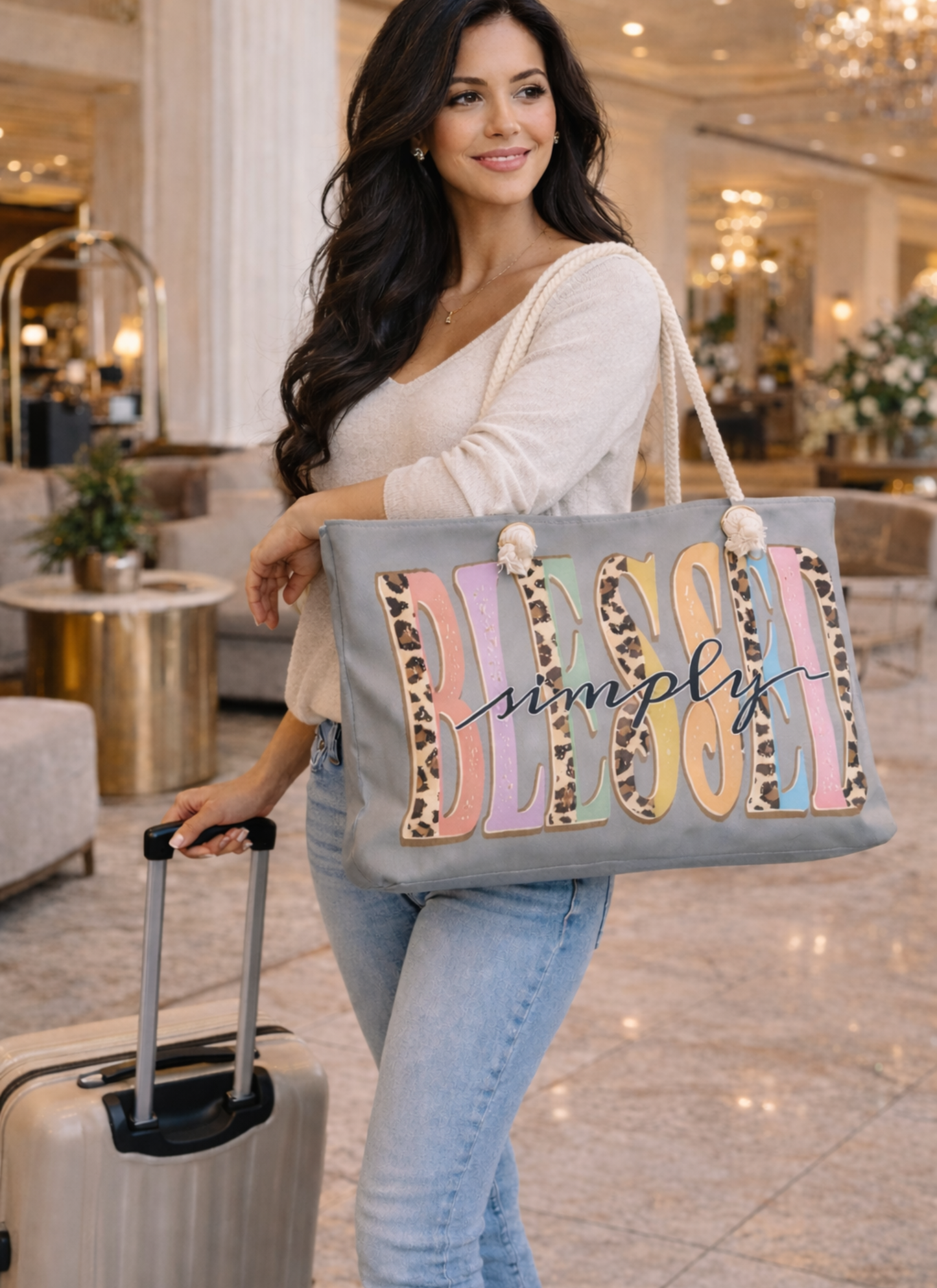 Weekender Bag - 'Simply Blessed' Leopard Pastel Travel Tote