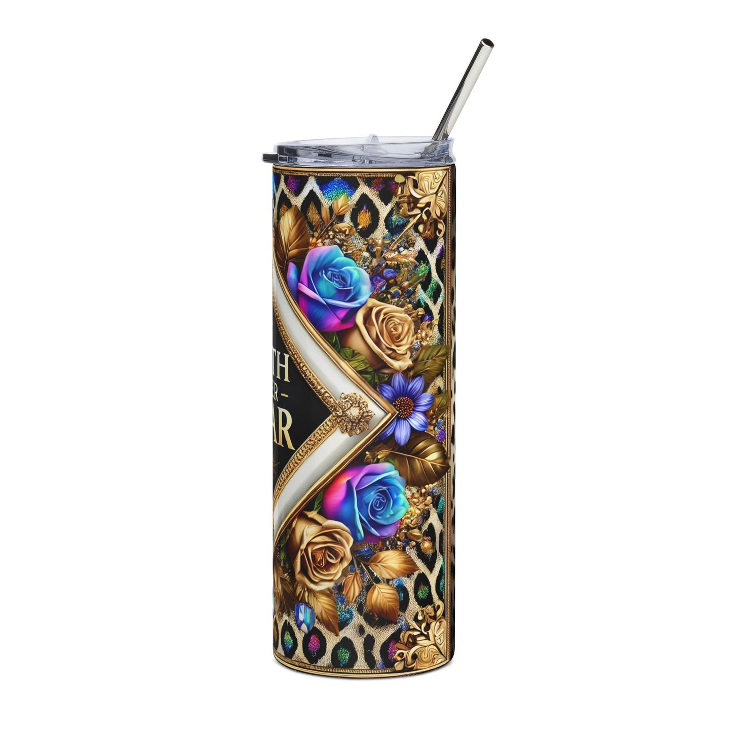 Faith Over Fear 20oz Stainless Tumbler — Floral Gold Inspirational Travel Cup