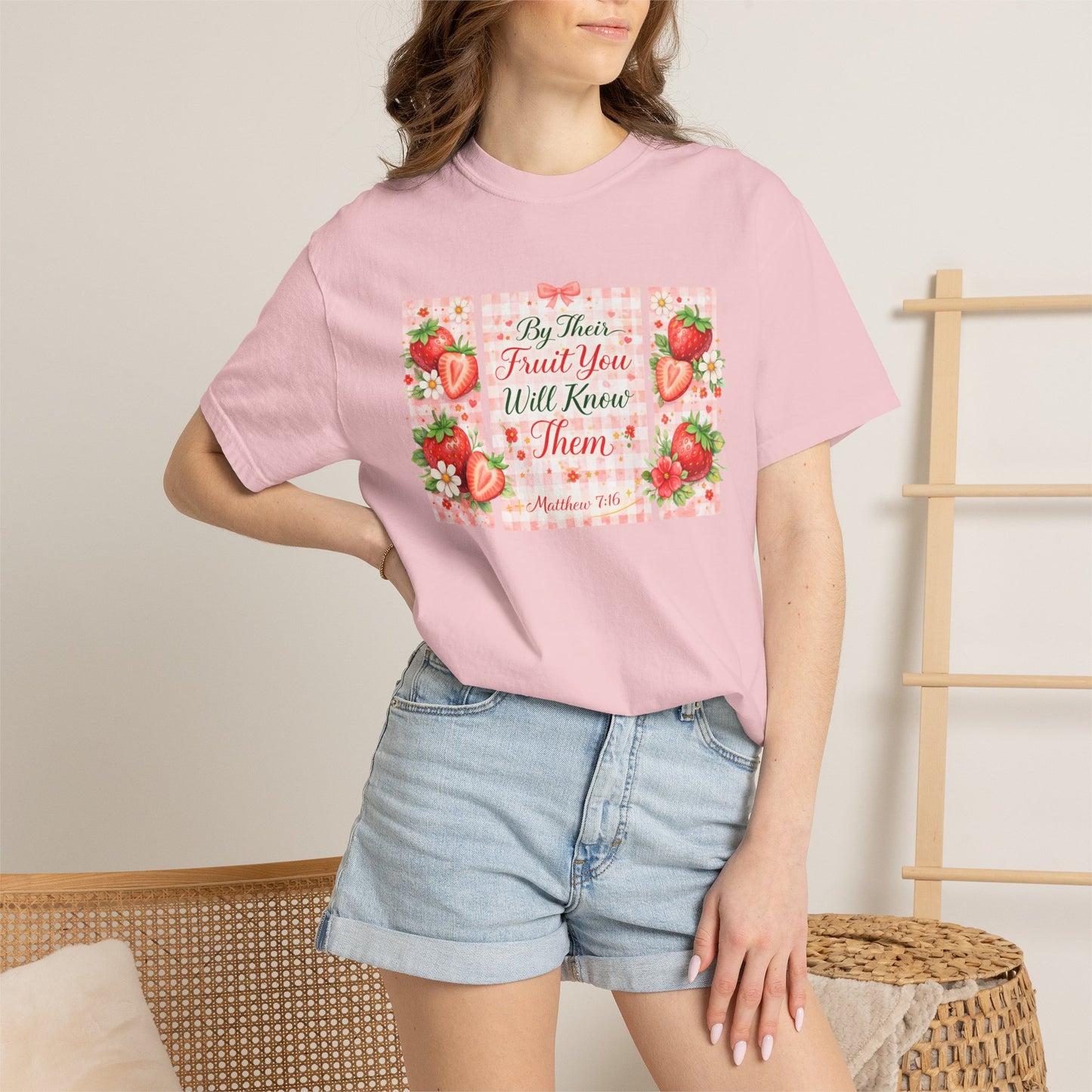 T-Shirt — “By Their Fruit You Will Know Them” Floral Strawberry Graphic Tee