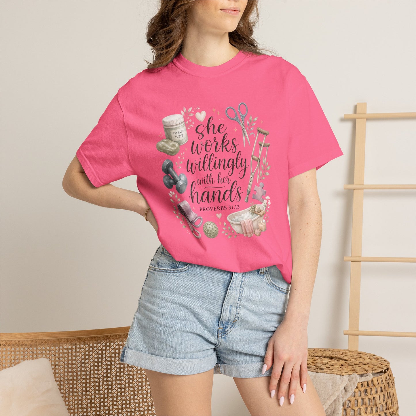 She Works Willingly With Her Hands T-Shirt — Christian Crafting Tee
