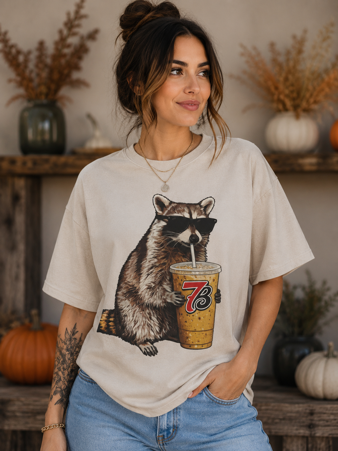 Pre-Order Woodland Raccoon Coffee Lover Graphic Tee