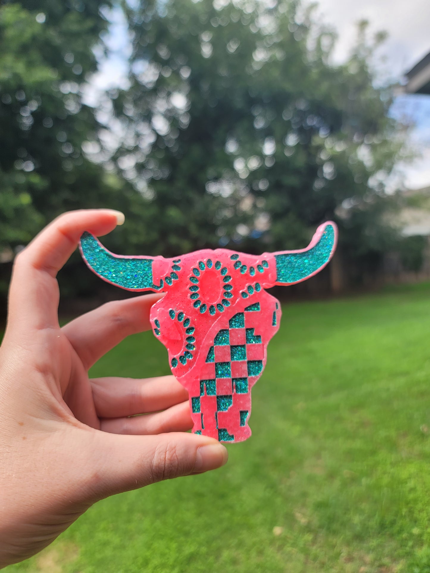 Pink Cow Skull Freshie – Sparkling Celebration Inspired Scent | Western Car Freshener