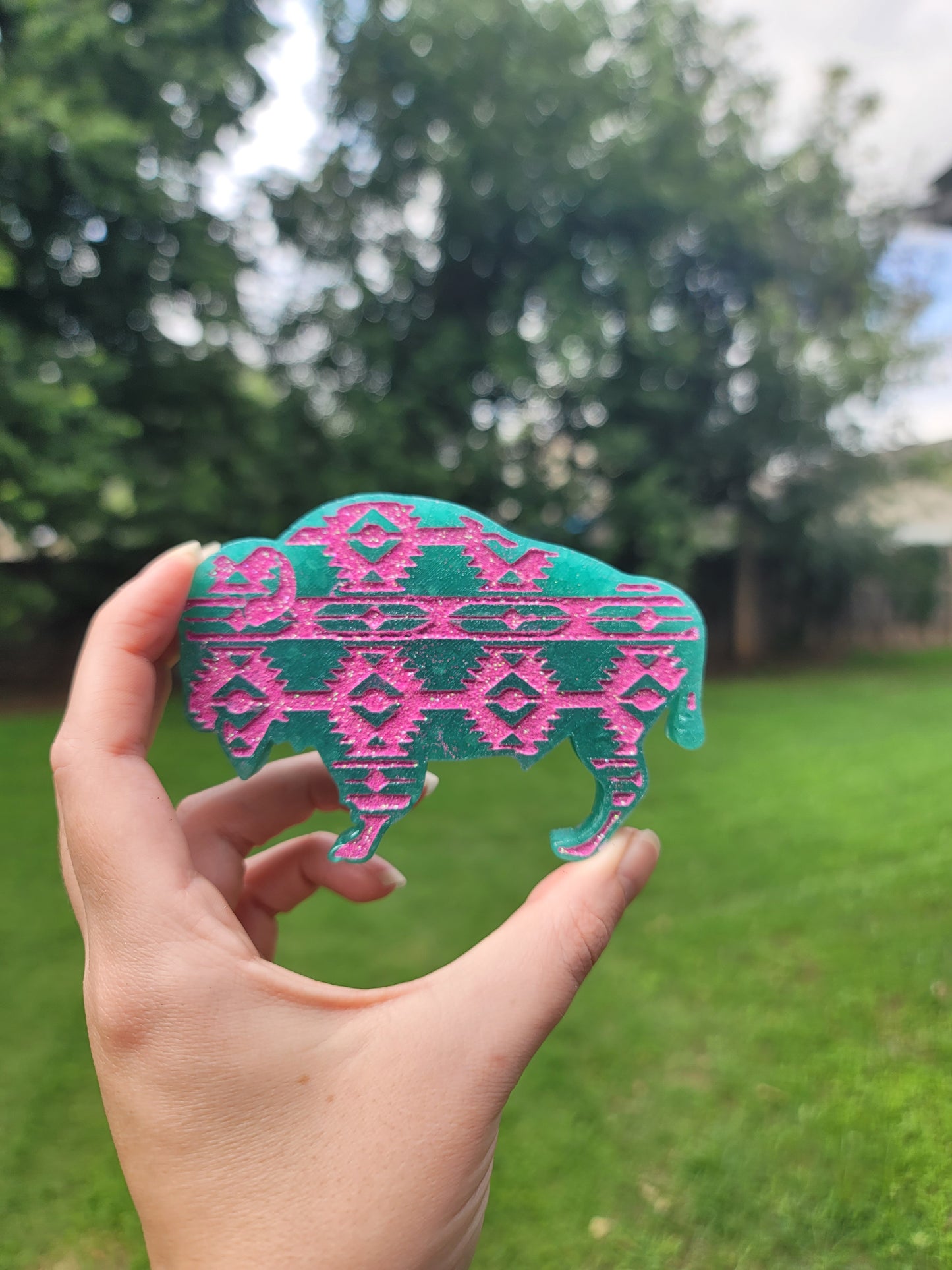 Oklahoma Buffalo Freshie – Champagne Toast Scent | Turquoise & Pink Western Car Freshener