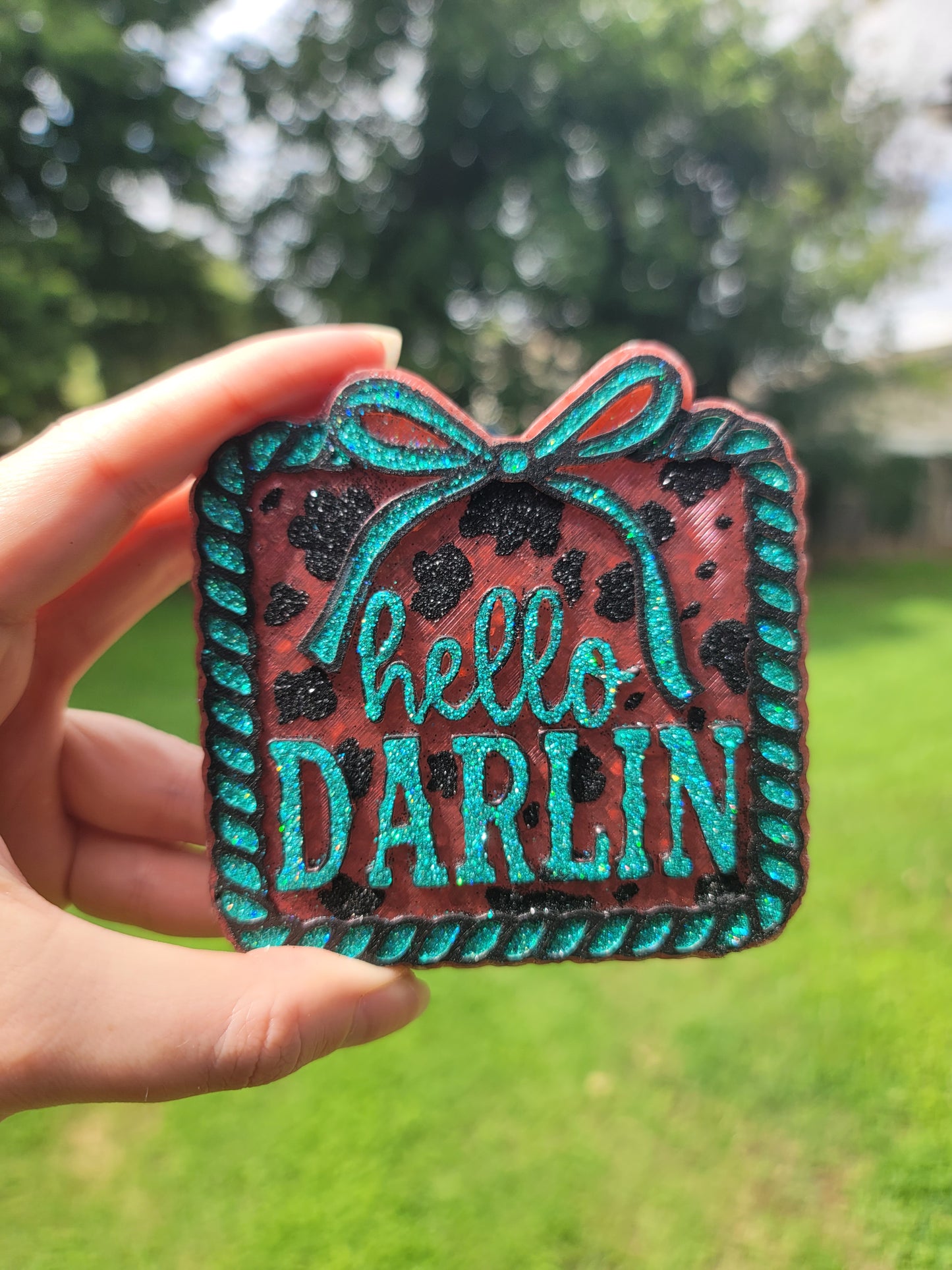 Hello Darlin' Freshie – Pink Sugar Scent | Western Cow Print Car Freshener