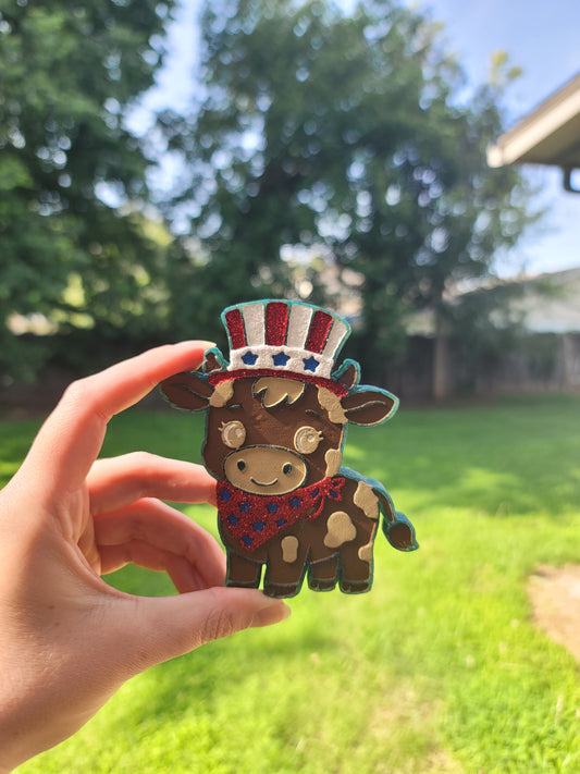 Patriotic Highland Cow Freshie – Grape Jolly Rancher Scent | Red, White & Blue Car Freshener