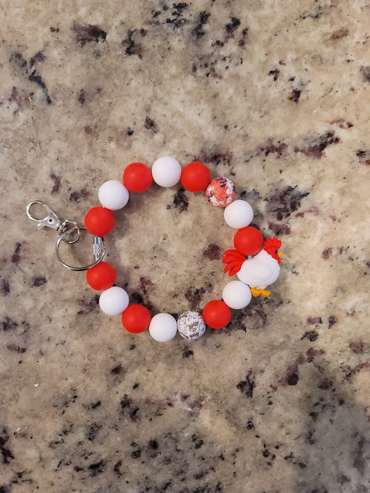 Farmhouse Chicken Beaded Silicone Wristlet Keychain