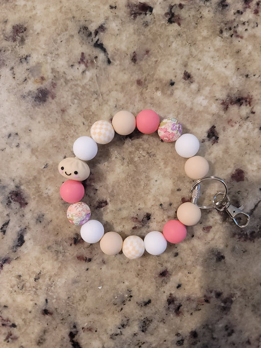 Smiling Dumpling Beaded Silicone Wristlet Keychain