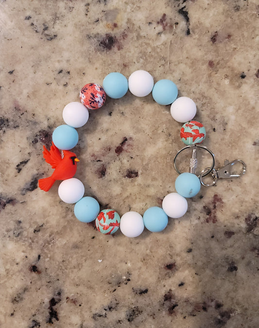 Cardinal Beaded Silicone Wristlet Keychain