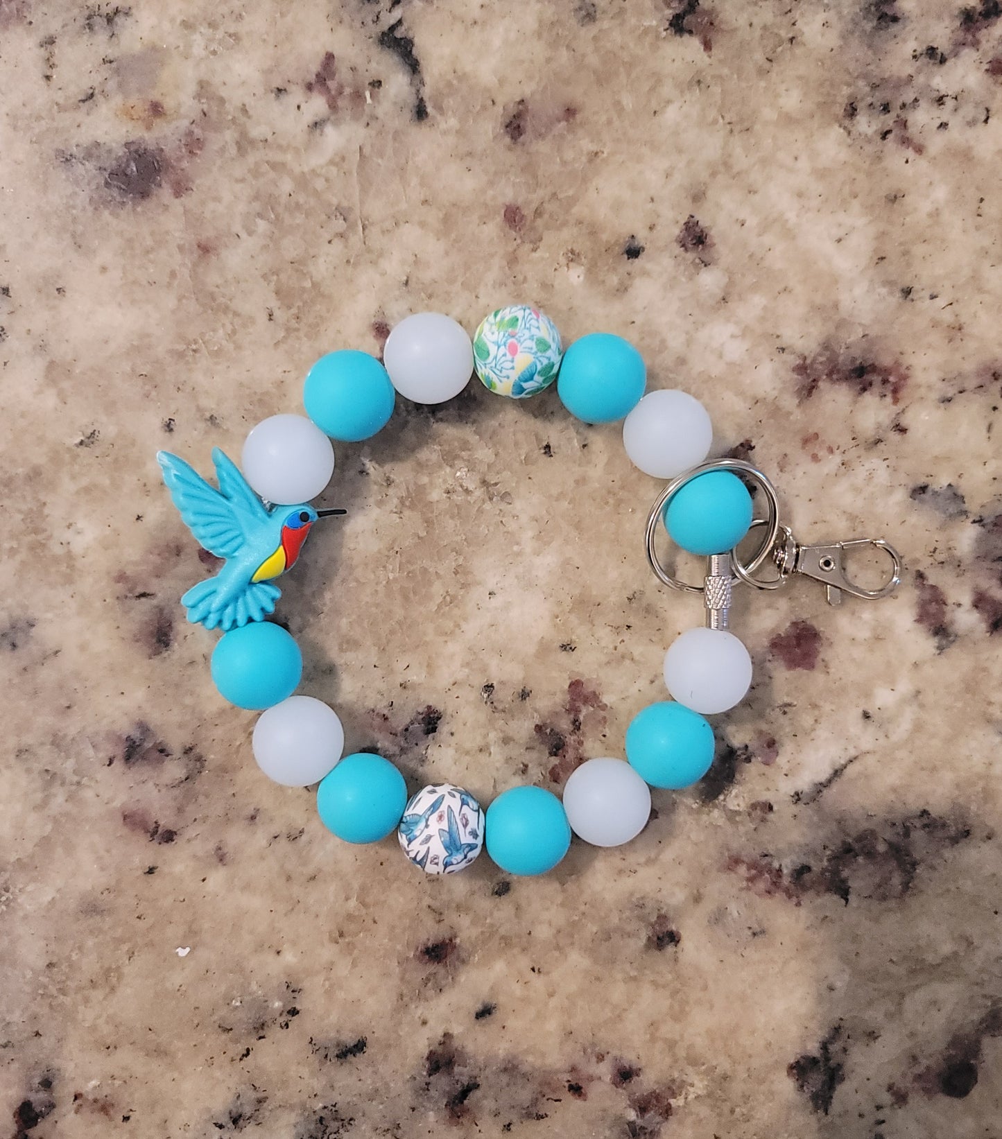 Hummingbird Silicone Beaded Wristlet Keychain
