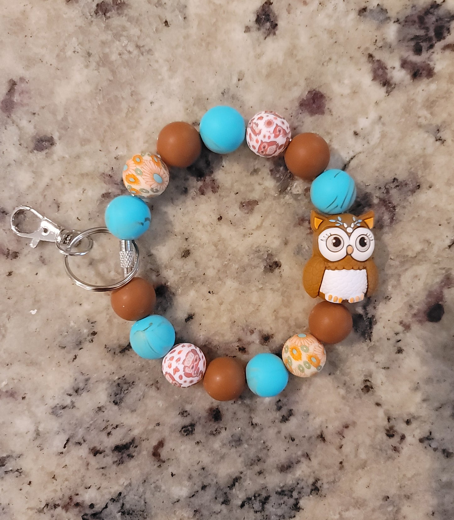 Boho Owl Beaded Silicone Wristlet Keychain