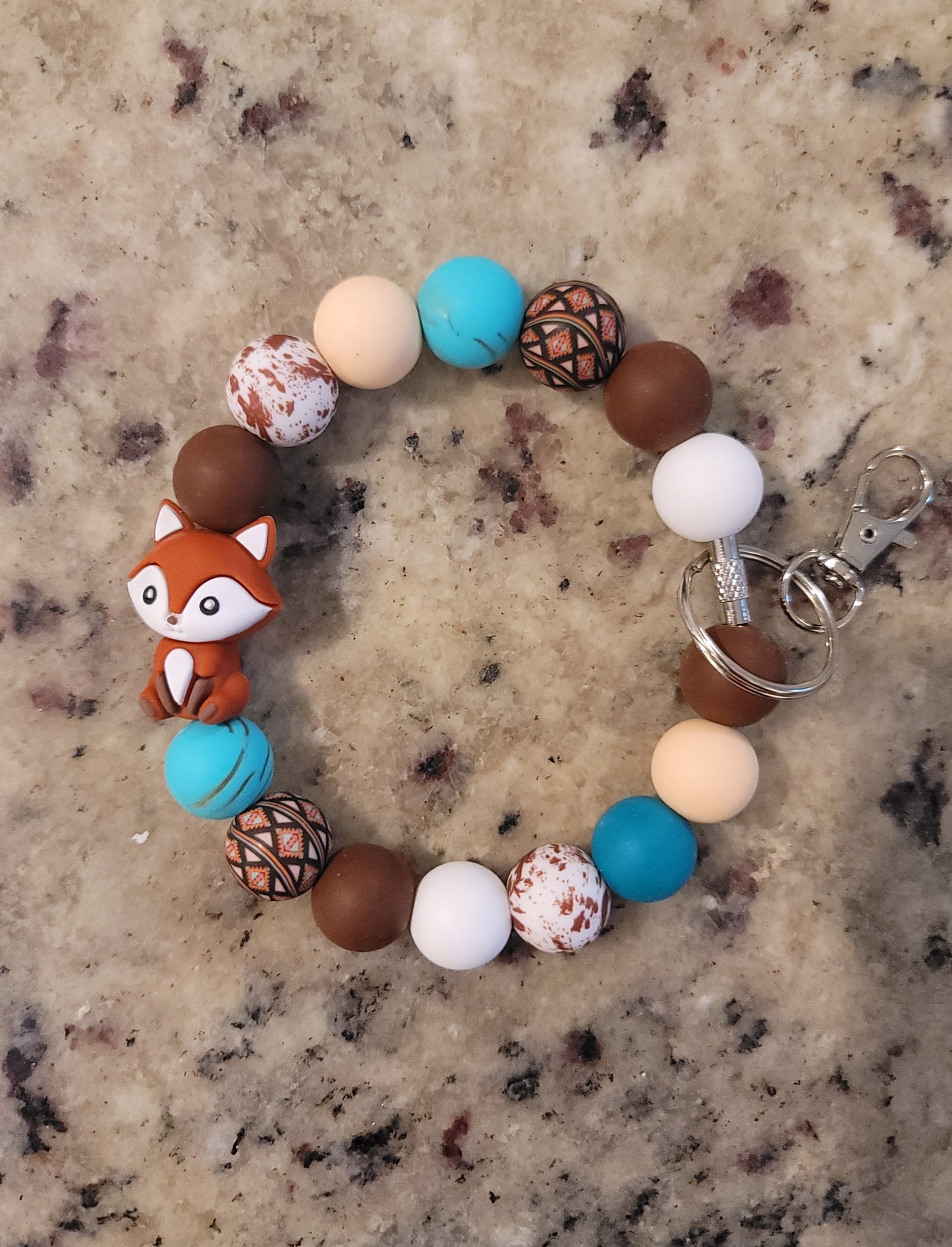 Woodland Fox Silicone Bead Wristlet Keychain