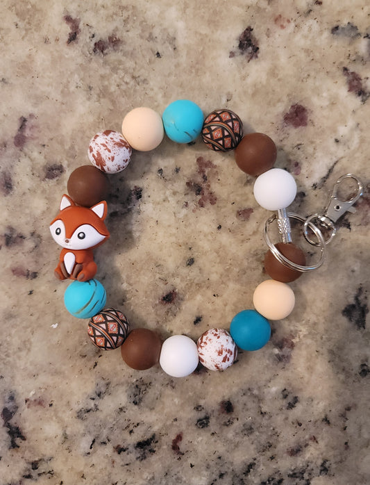 Woodland Fox Silicone Bead Wristlet Keychain