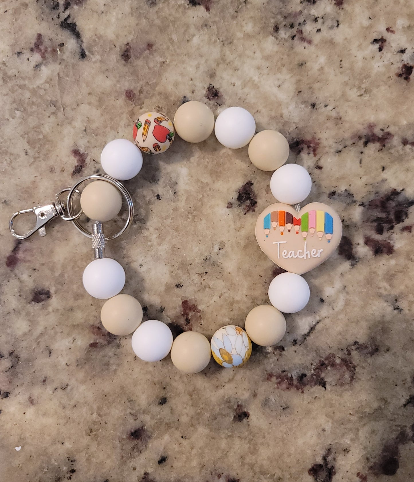 Teacher Silicone Beaded Wristlet Keychain