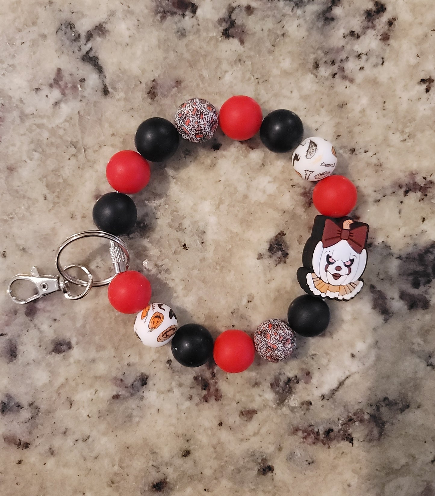 Spooky Clown Silicone Beaded Wristlet Keychain