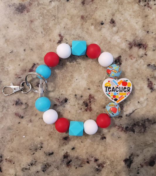 Teacher Beaded Silicone Wristlet Keychain