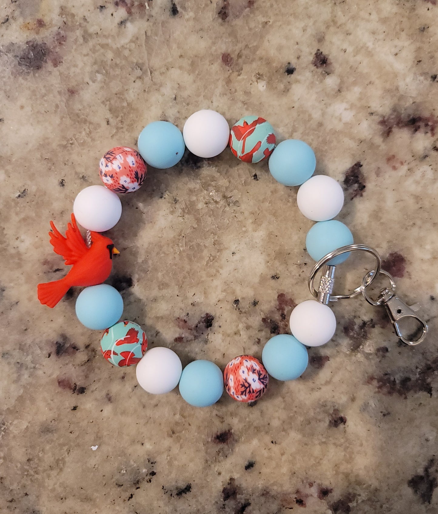 Cardinal Silicone Beaded Wristlet Keychain