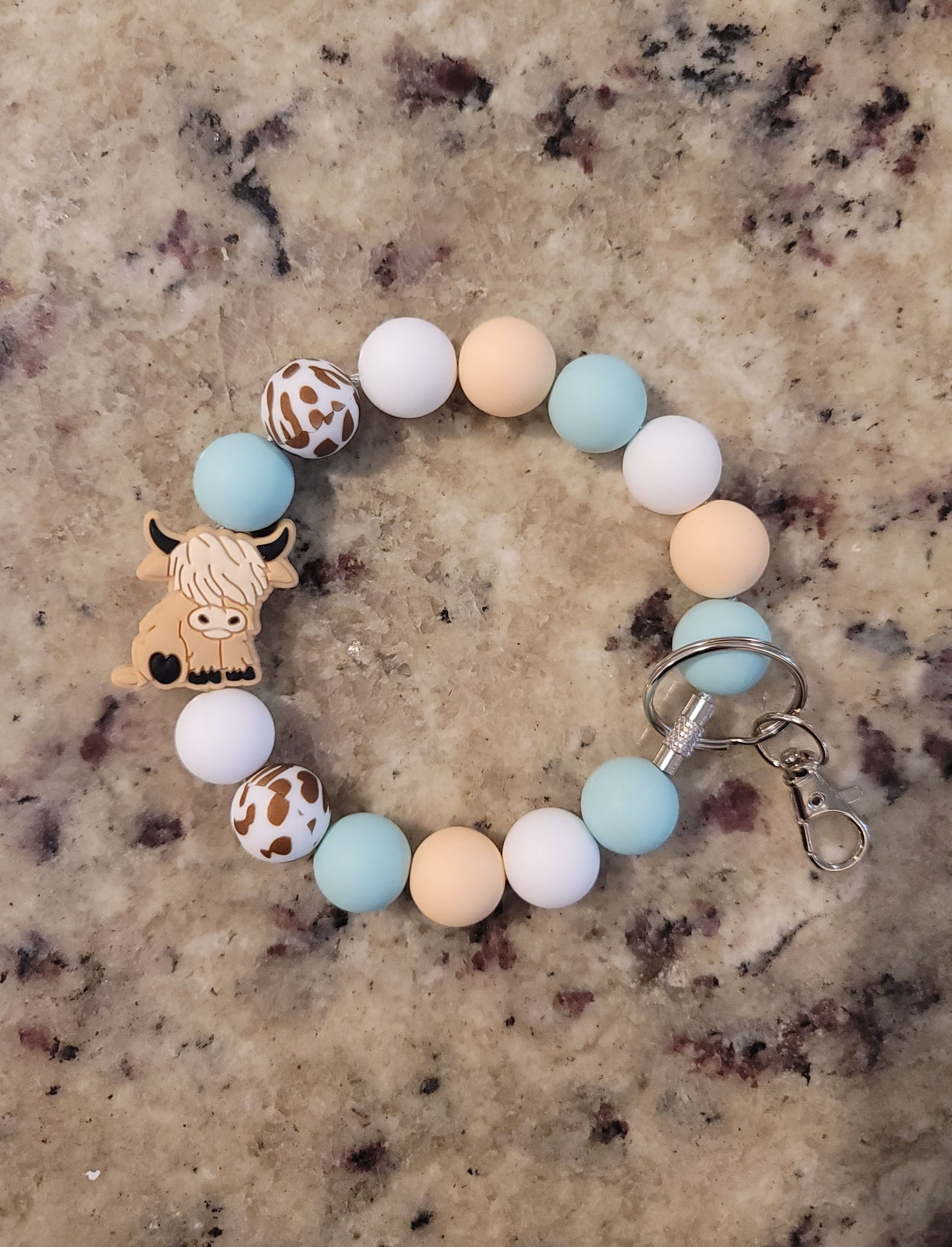 Highland Cow Silicone Beaded Wristlet Keychain