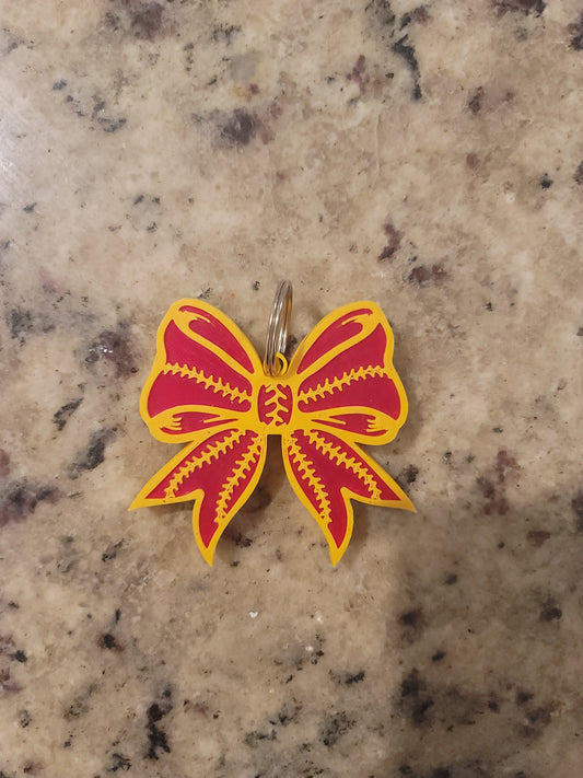 Softball Bow Nail Saver Keychain