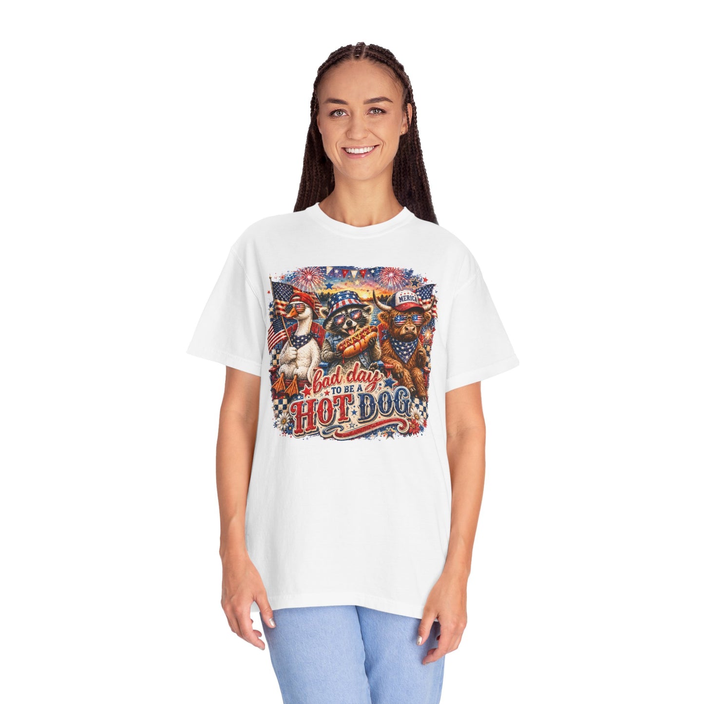 Patriotic 'Born to Be a Hot Dog' Graphic T-Shirt