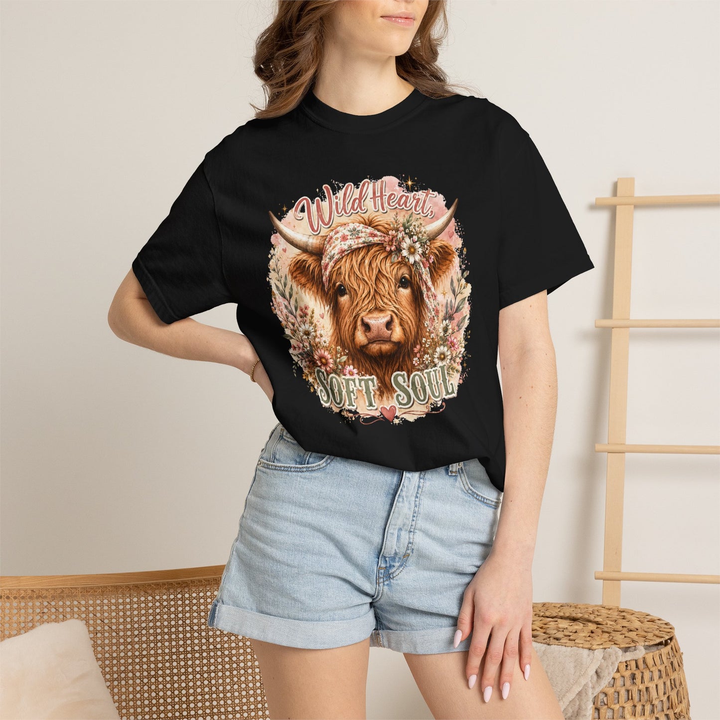 T-Shirt — “Wild Heart, Soft Soul” Highland Cow Graphic Tee