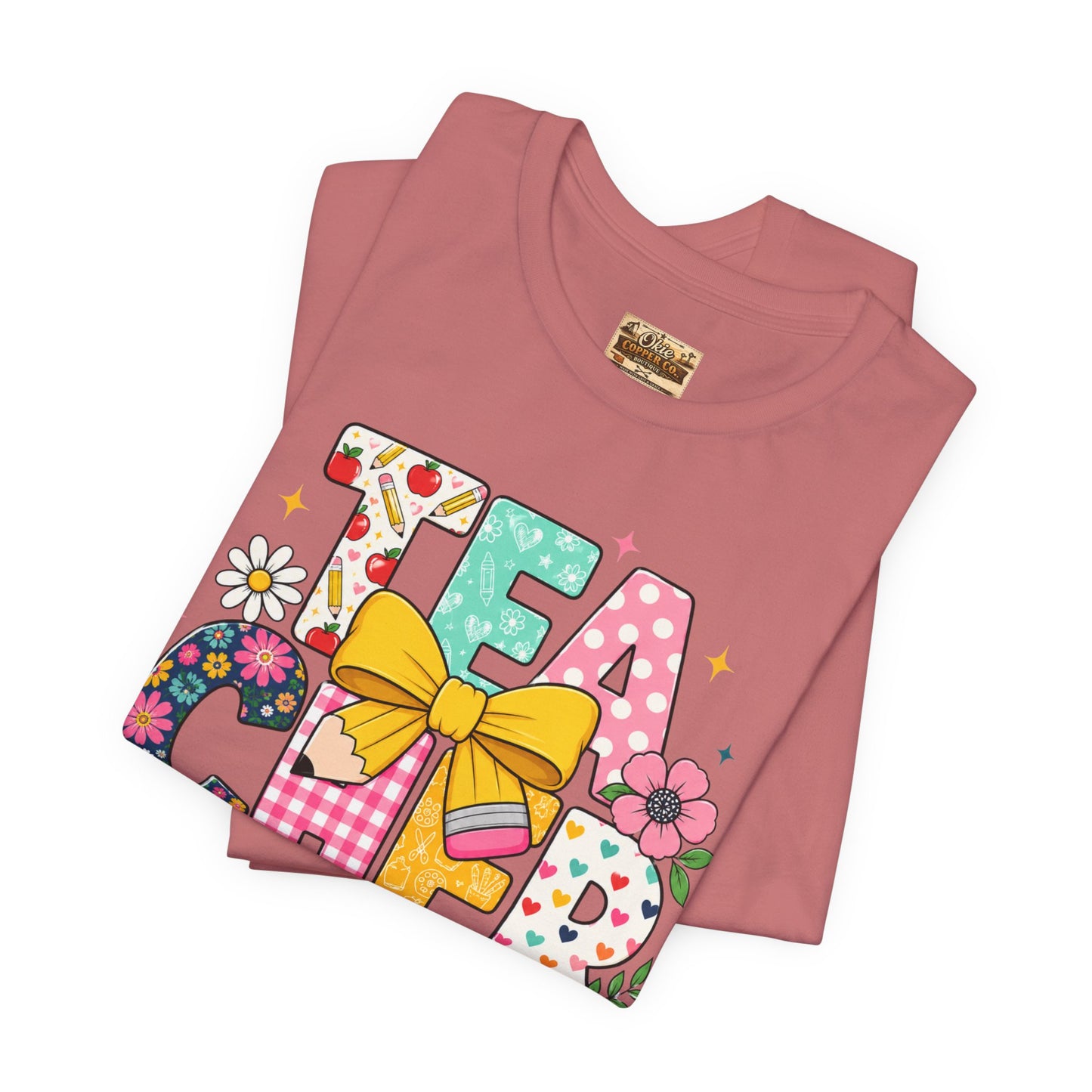 Teacher Floral Bow T-Shirt — Cute 'Teach er' Colorful School Shirt for Teachers