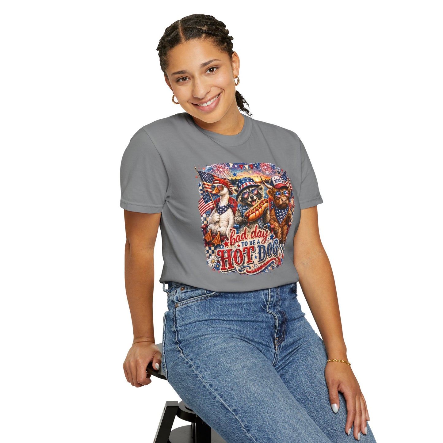 Patriotic 'Born to Be a Hot Dog' Graphic T-Shirt