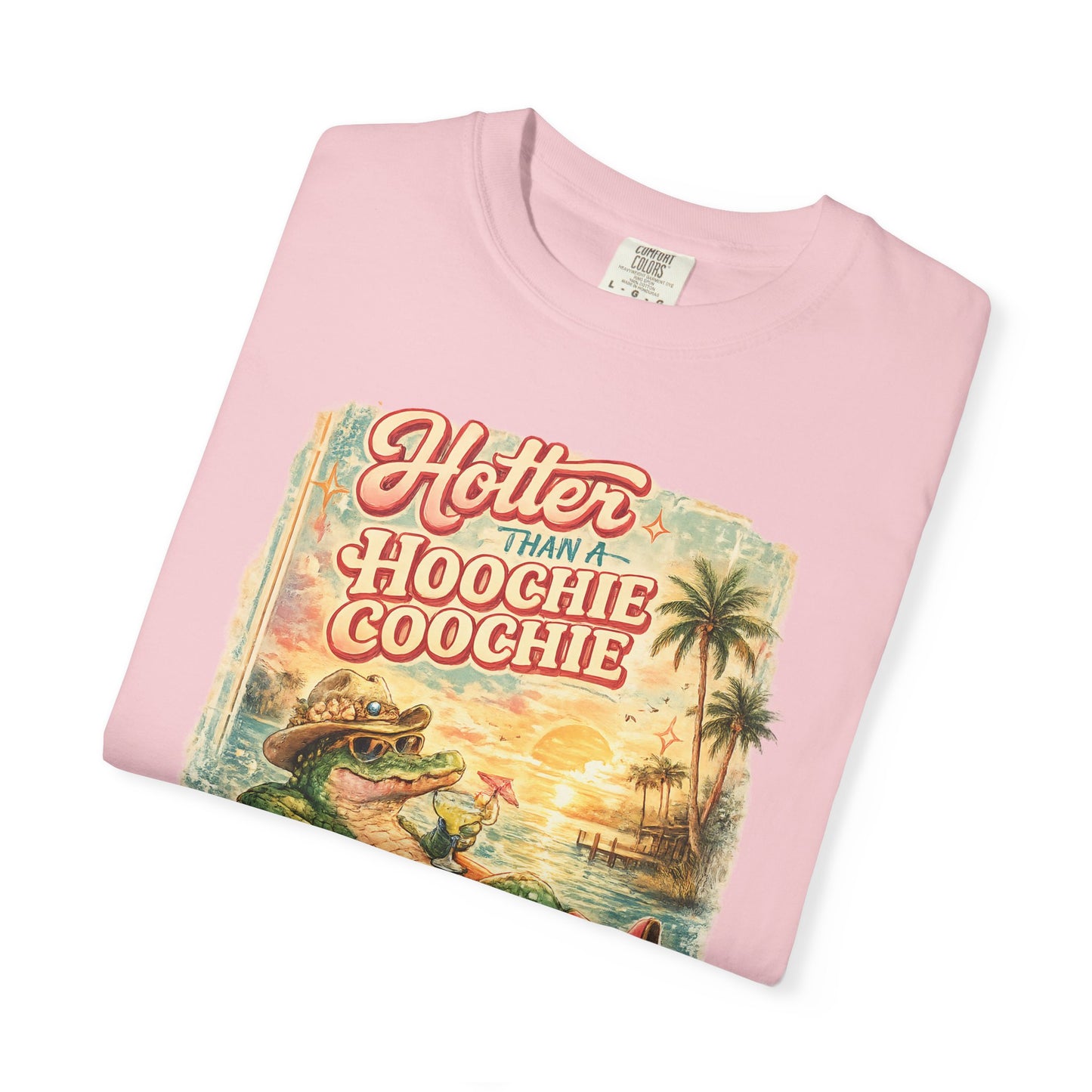 "Hotter Than a Hoochie Coochie" Retro Alligator Beach Graphic