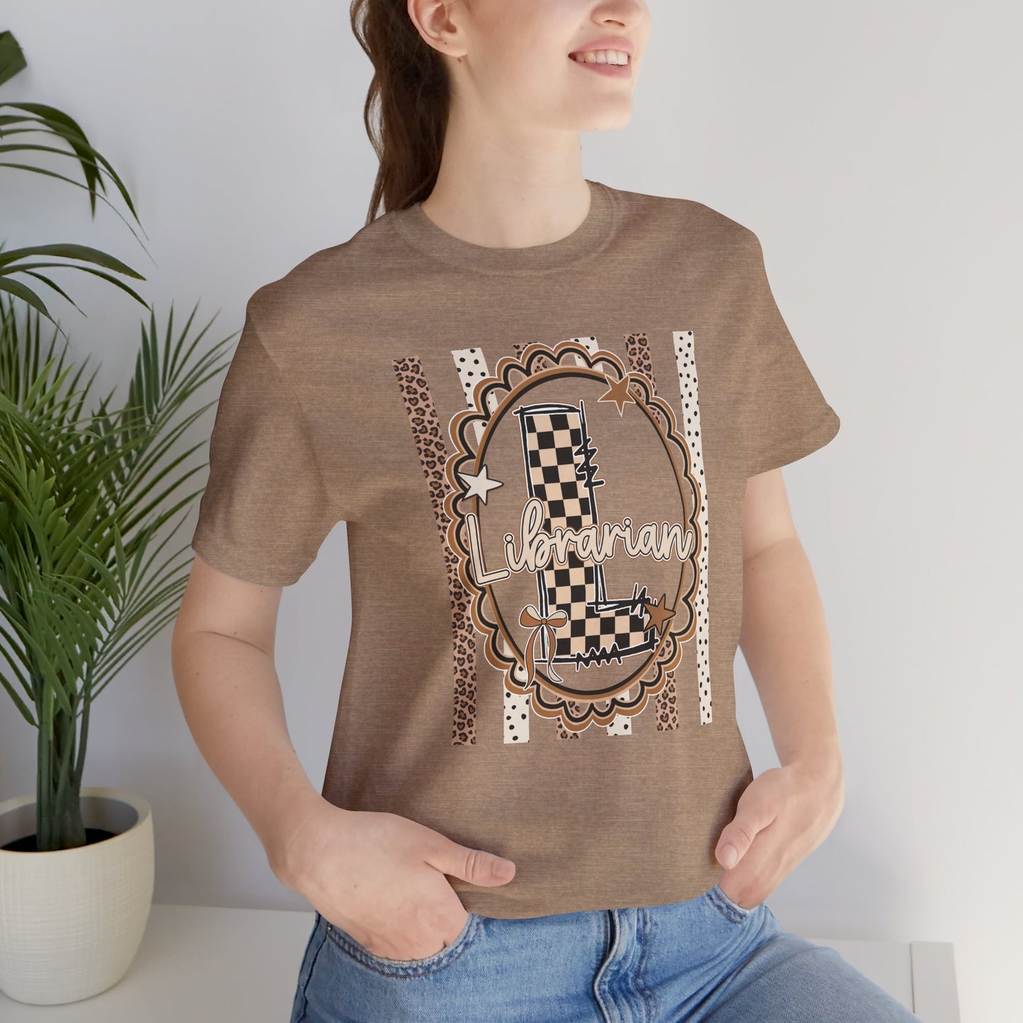 Librarian Checkerboard Letter L Tee — Vintage Booklover Graphic T-Shirt