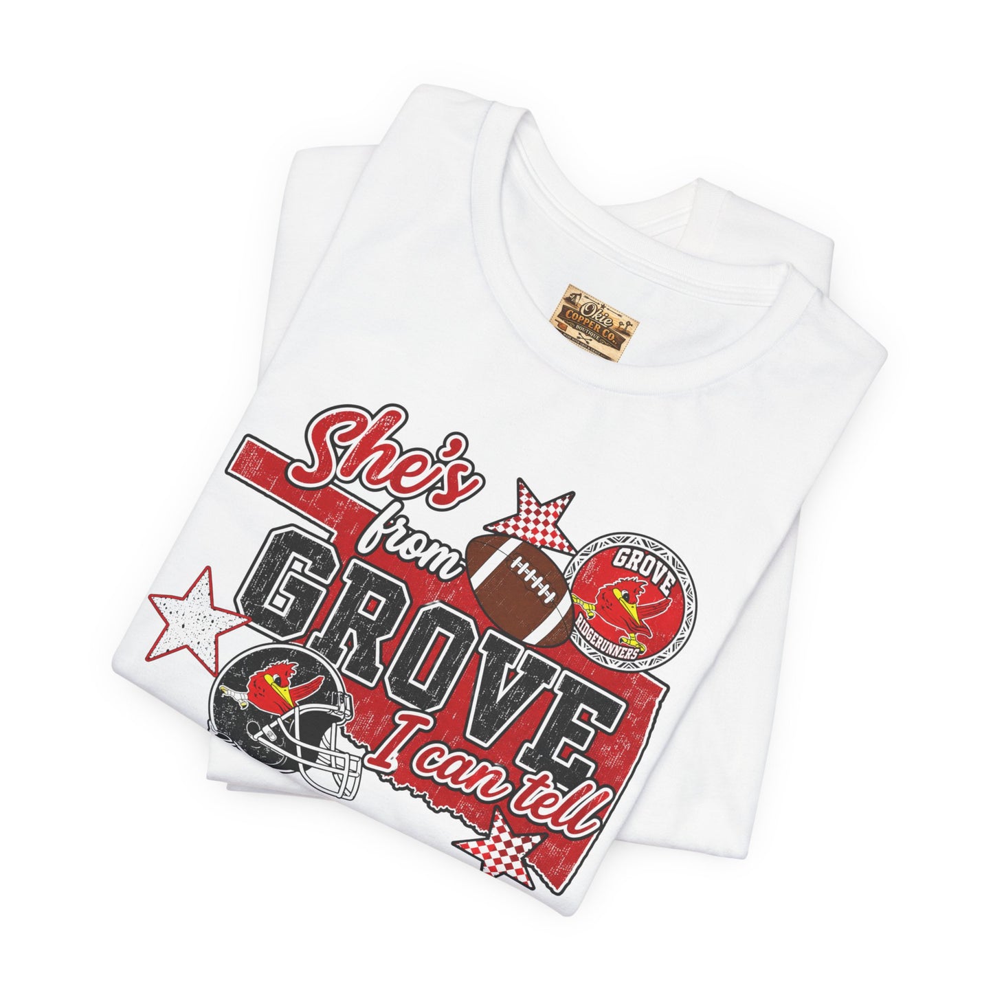 She's From Grove I Can Tell T-Shirt — Grove Football Fan Tee