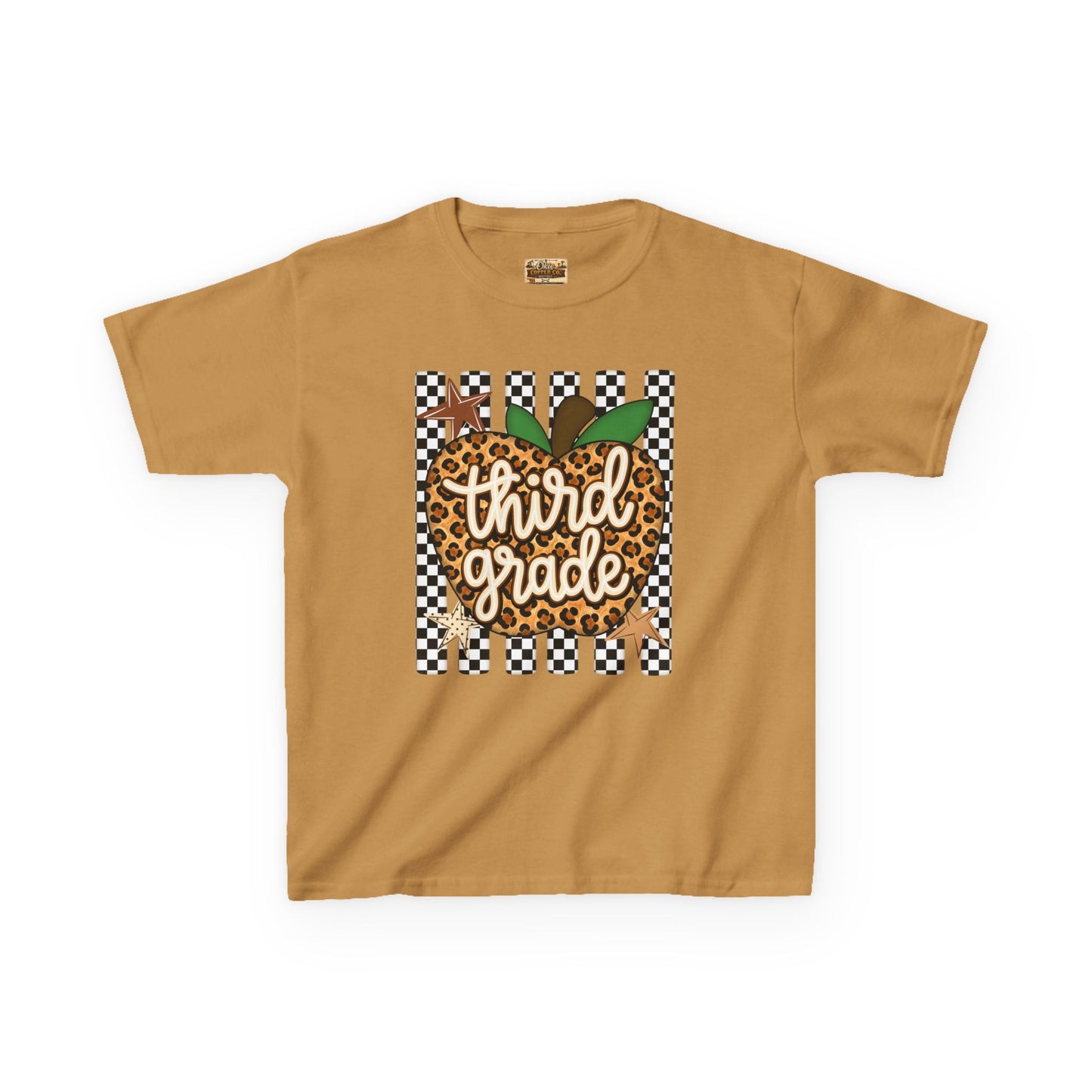 Third Grade Leopard Apple Kids T‑Shirt