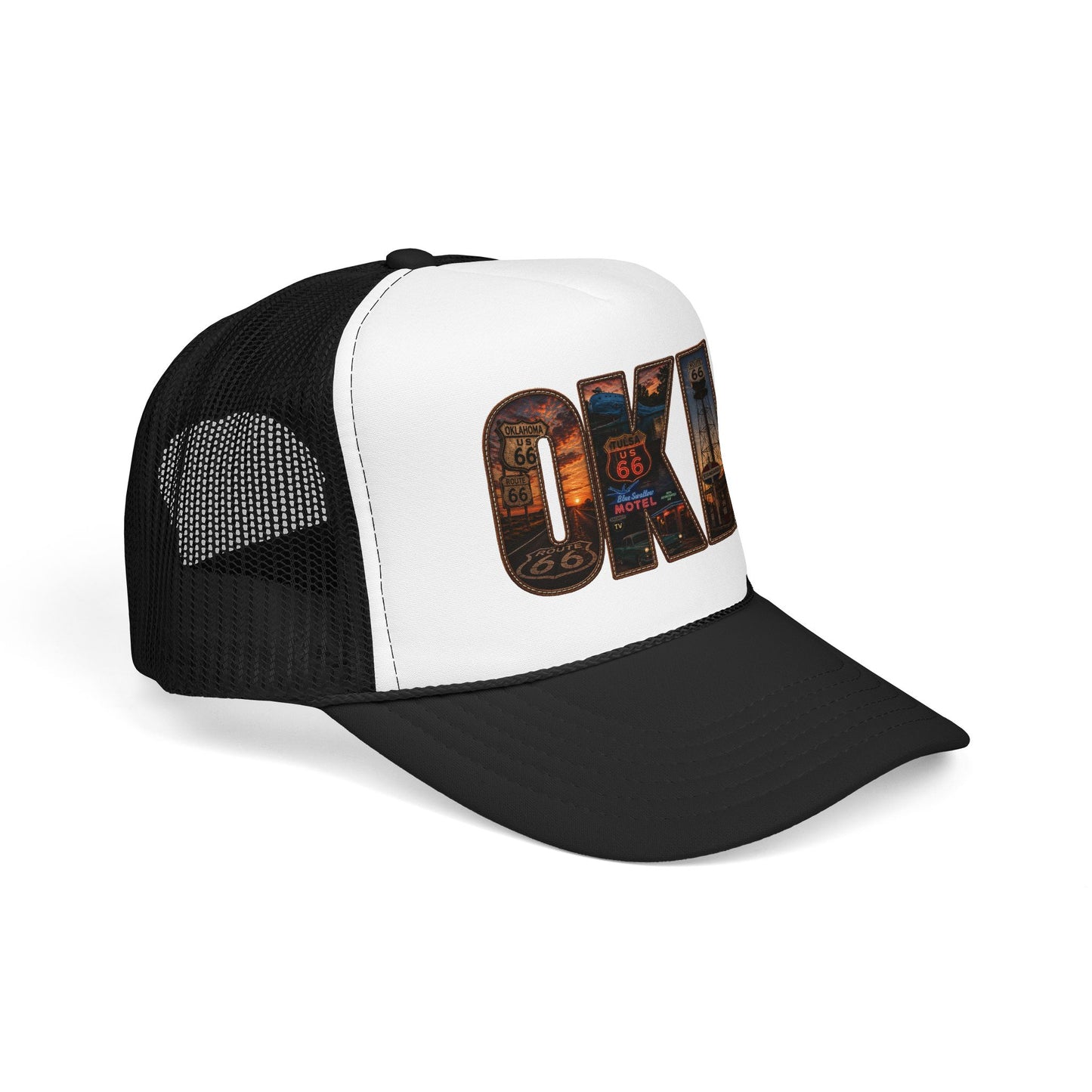 Route 66 Trucker Hat — Vintage 'ONE' Road Sign Graphic Foam Cap