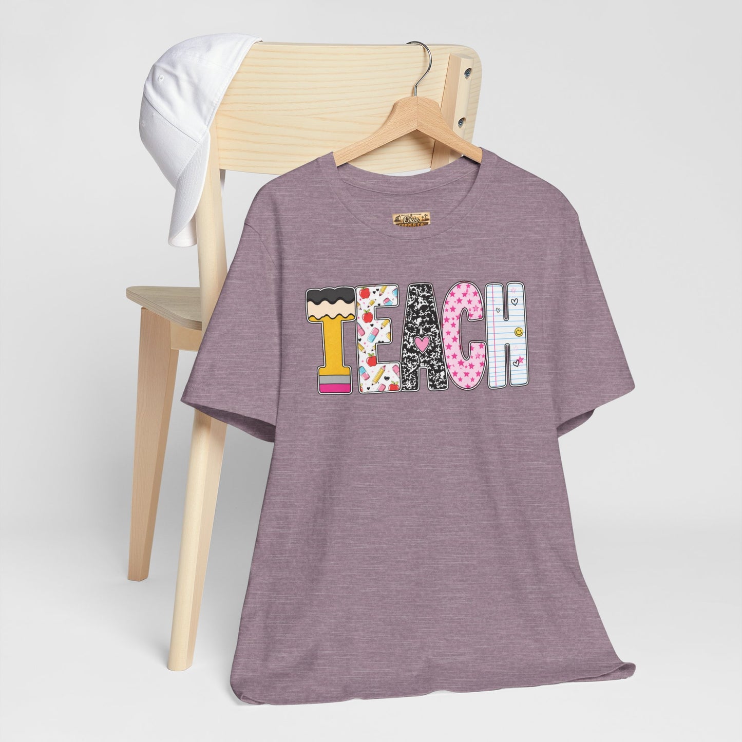 Teach Colorblock Graphic Tee – Cute Patterned Teacher T-Shirt