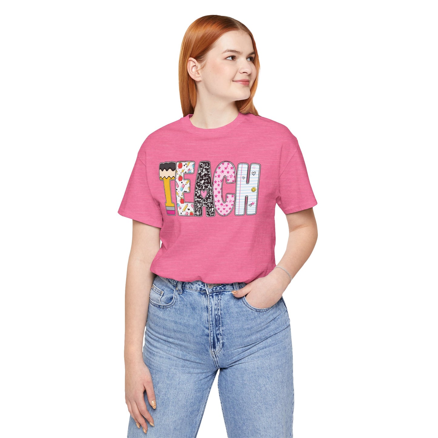 Teach Colorblock Graphic Tee – Cute Patterned Teacher T-Shirt