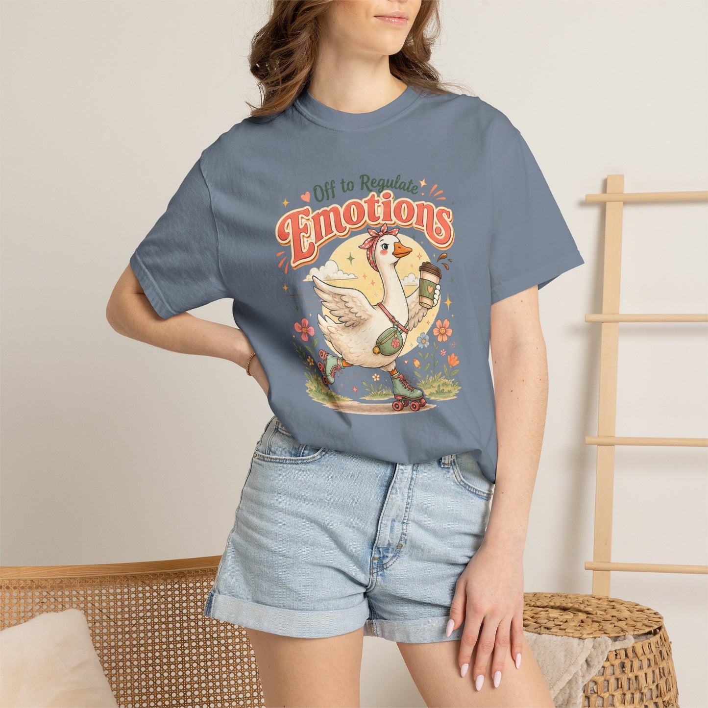 Emotions Duck Graphic T-Shirt — "Off to Regulate" Vintage Coffee Tee