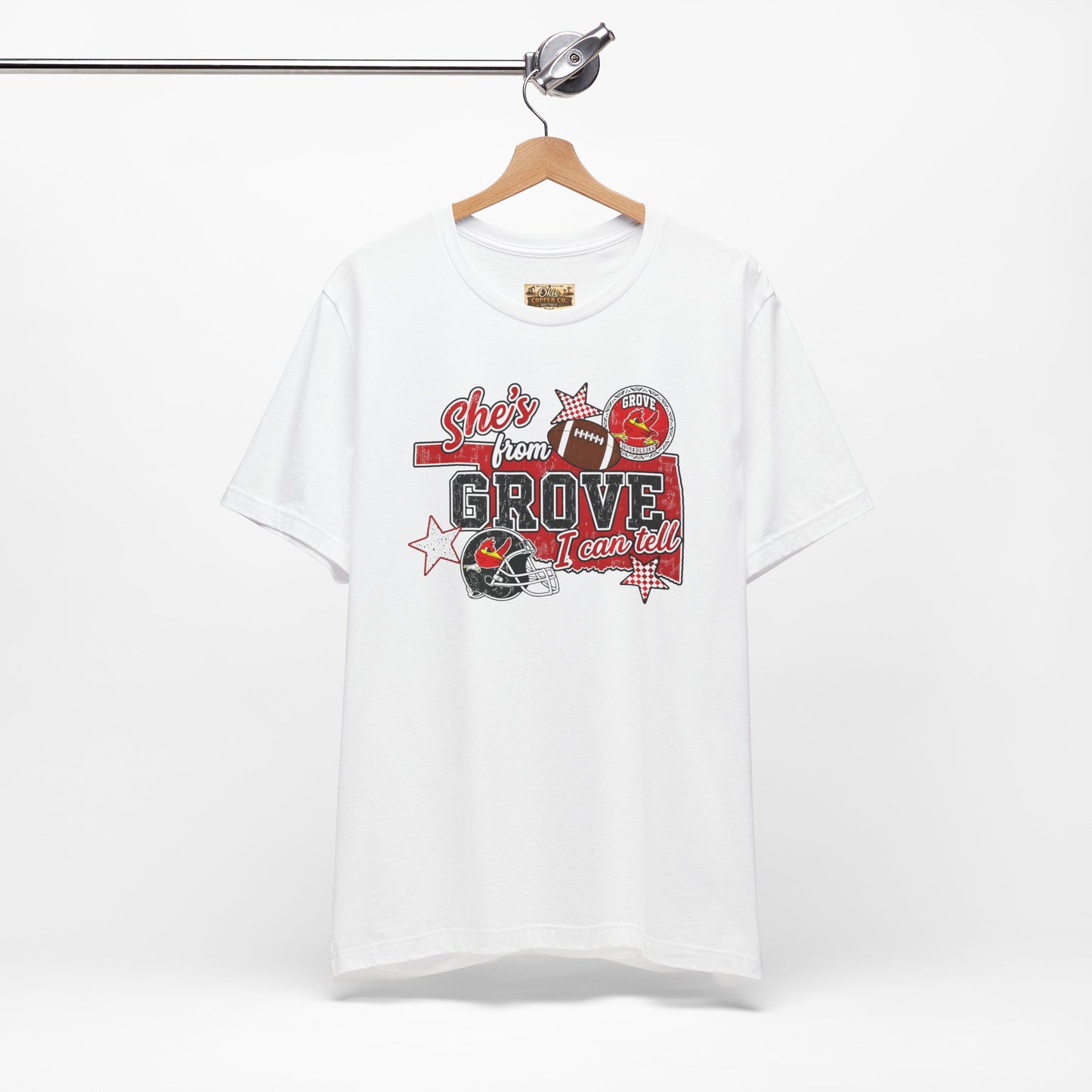 She's From Grove I Can Tell T-Shirt — Grove Football Fan Tee
