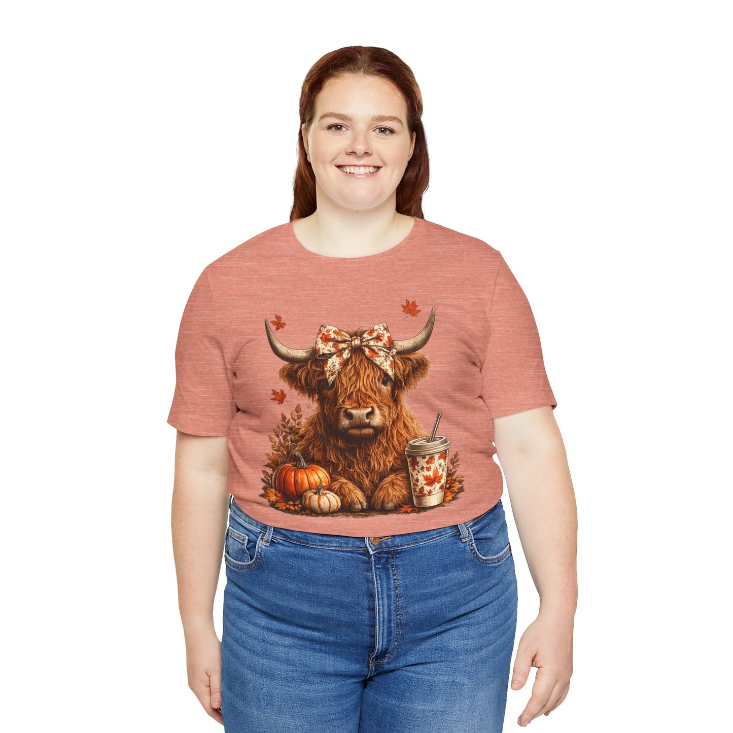 Autumn Highland Cow Tee — Fall Pumpkin Latte Graphic T-Shirt