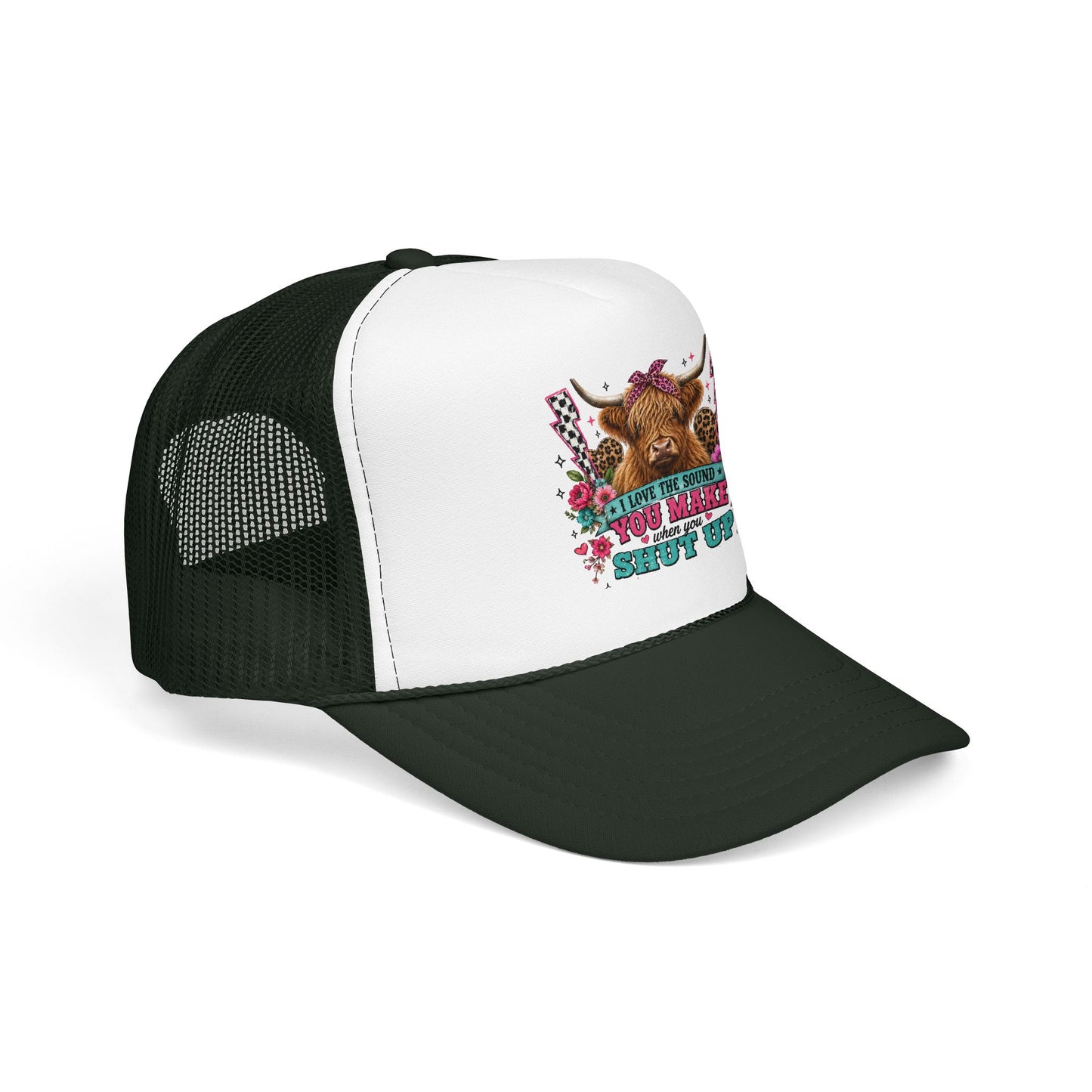 Cow Skull Trucker Hat – “I Love the Sound You Make When You Shut Up” Floral Western Cap