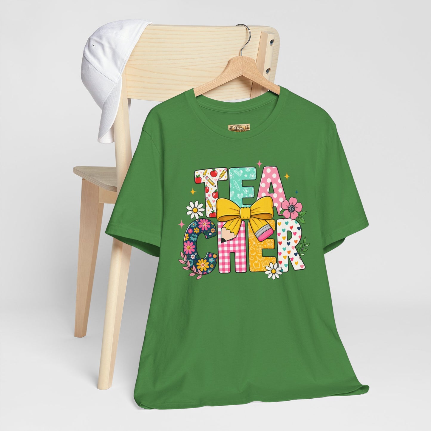 Teacher Floral Bow T-Shirt — Cute 'Teach er' Colorful School Shirt for Teachers