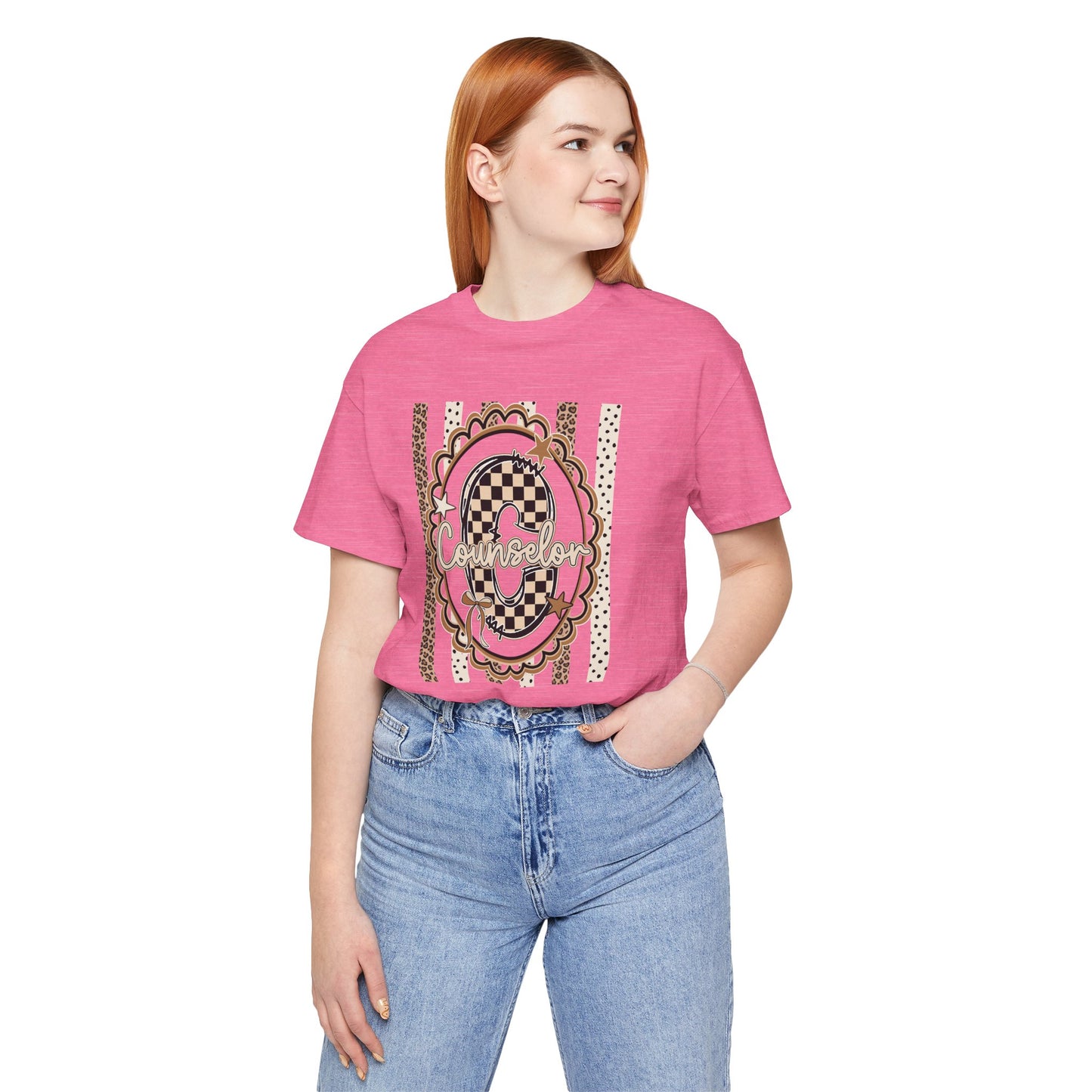 Counselor Tee — Retro Checkerboard & Leopard Print Graphic T-Shirt