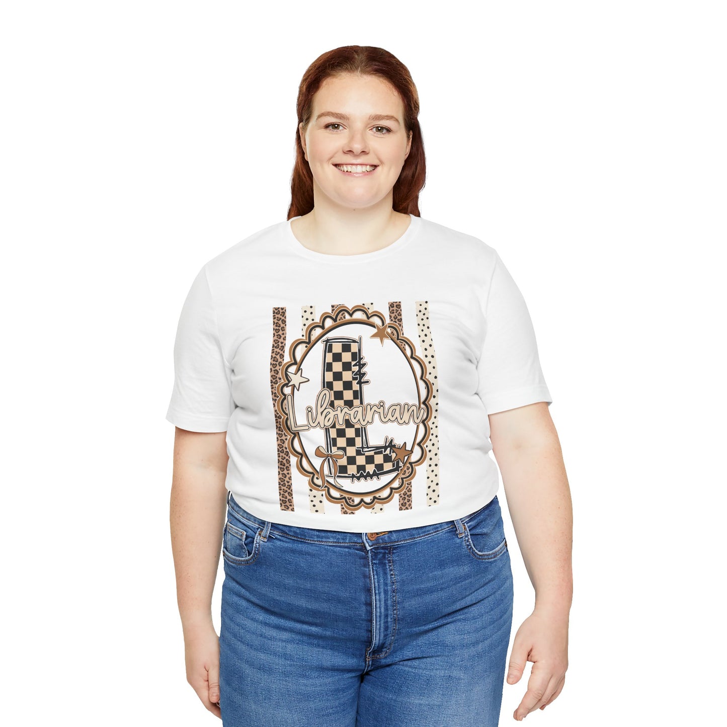 Librarian Checkerboard Letter L Tee — Vintage Booklover Graphic T-Shirt