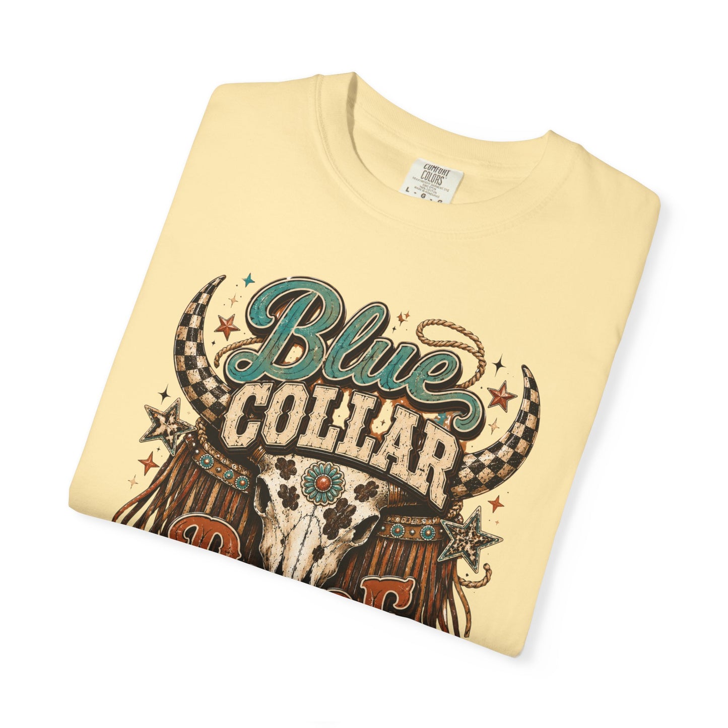 Blue Collar Babe Graphic T-Shirt — Western Skull Cowgirl Tee