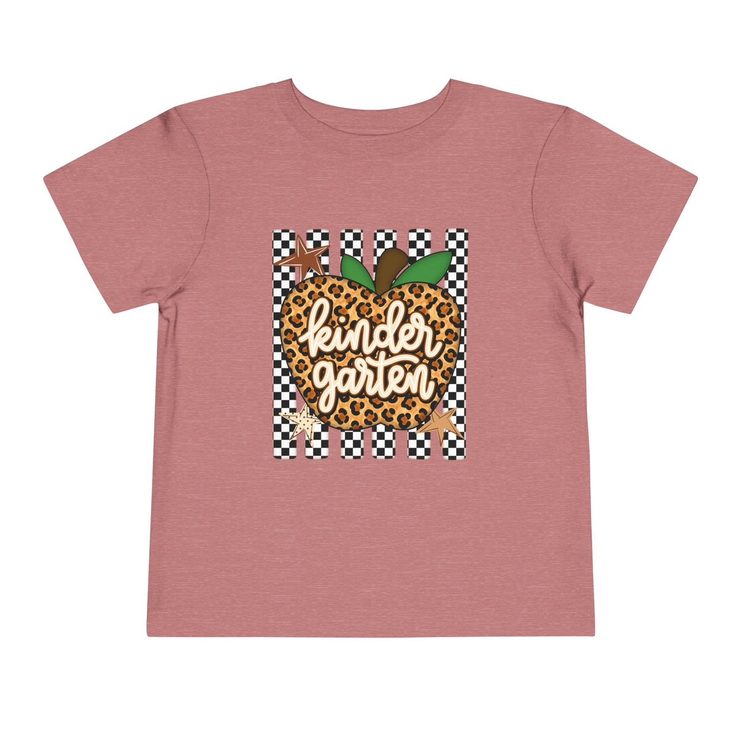 Kindergarten Leopard Apple Toddler Tee — Back-to-School Cute Checkered Shirt