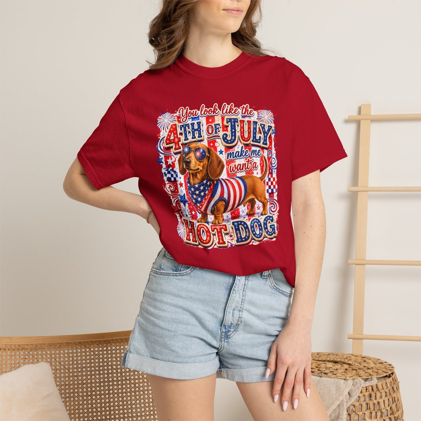 4th of July Hot Dog Dachshund T-Shirt – Patriotic Funny BBQ Tee