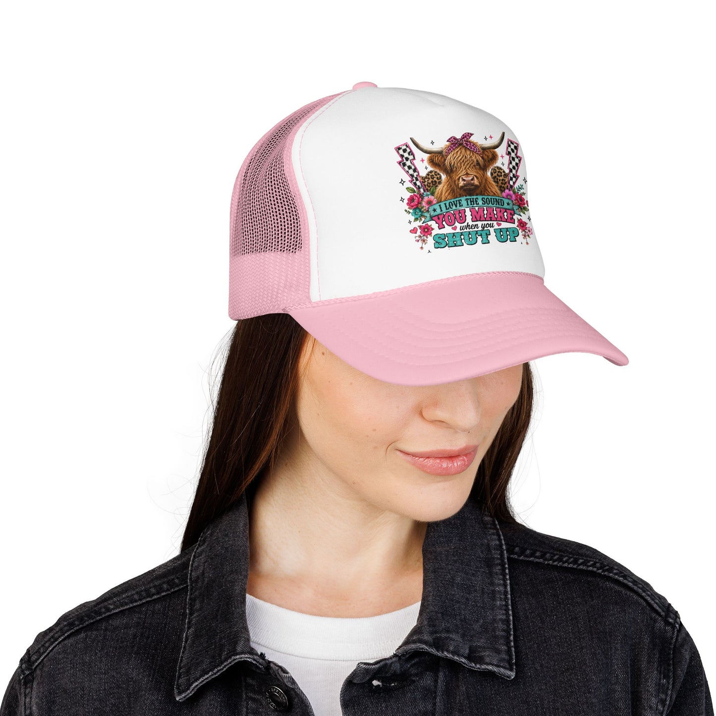 Cow Skull Trucker Hat – “I Love the Sound You Make When You Shut Up” Floral Western Cap