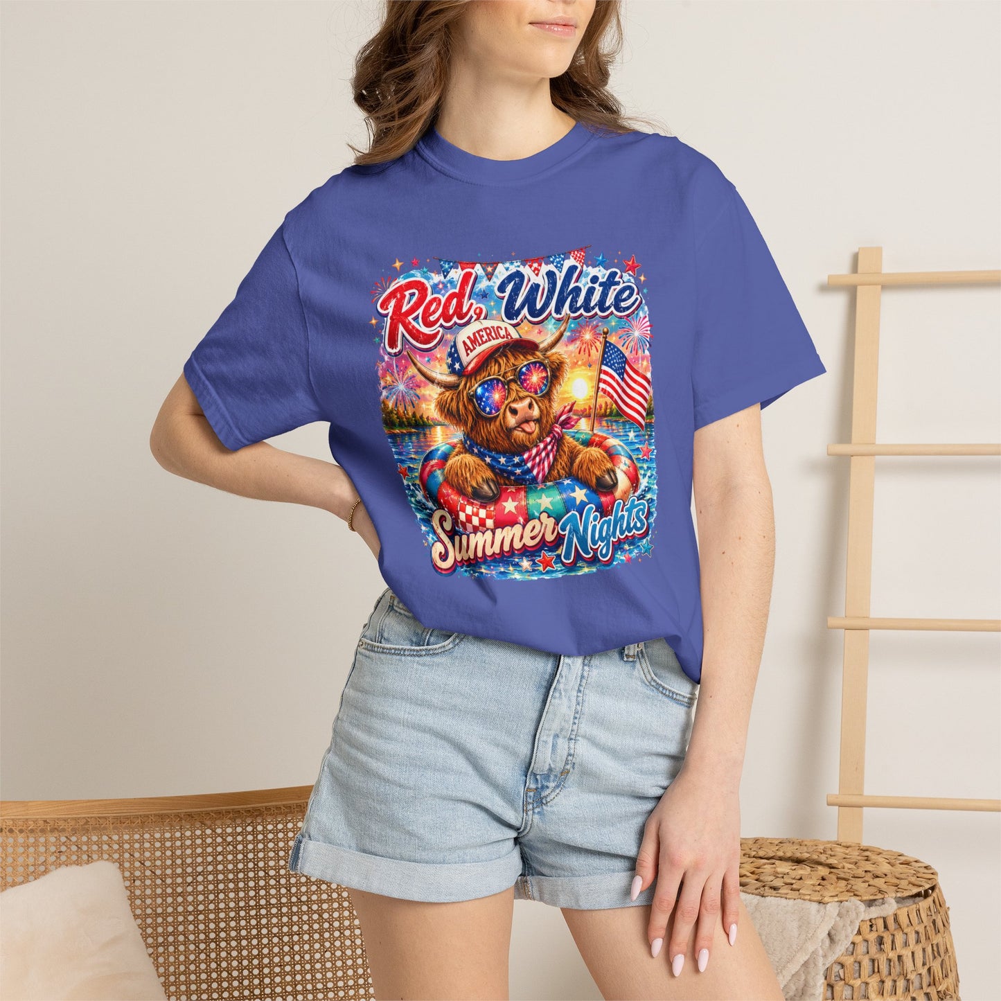 Red, White & Summer Nights T-Shirt — Patriotic Fourth of July Bear Graphic Tee