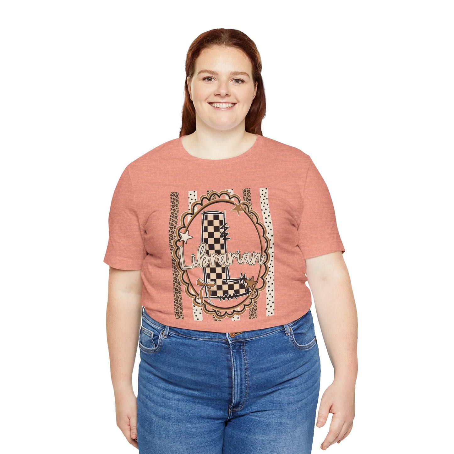 Librarian Checkerboard Letter L Tee — Vintage Booklover Graphic T-Shirt