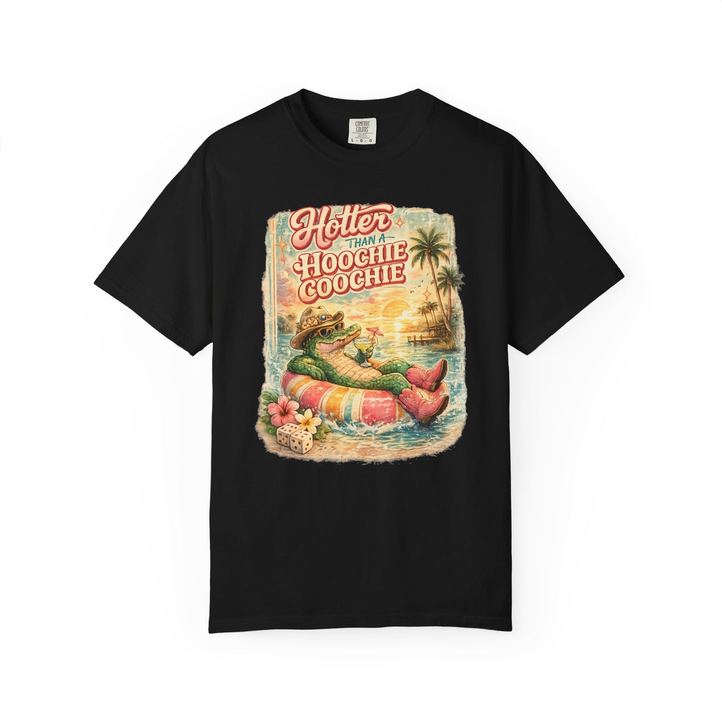 "Hotter Than a Hoochie Coochie" Retro Alligator Beach Graphic