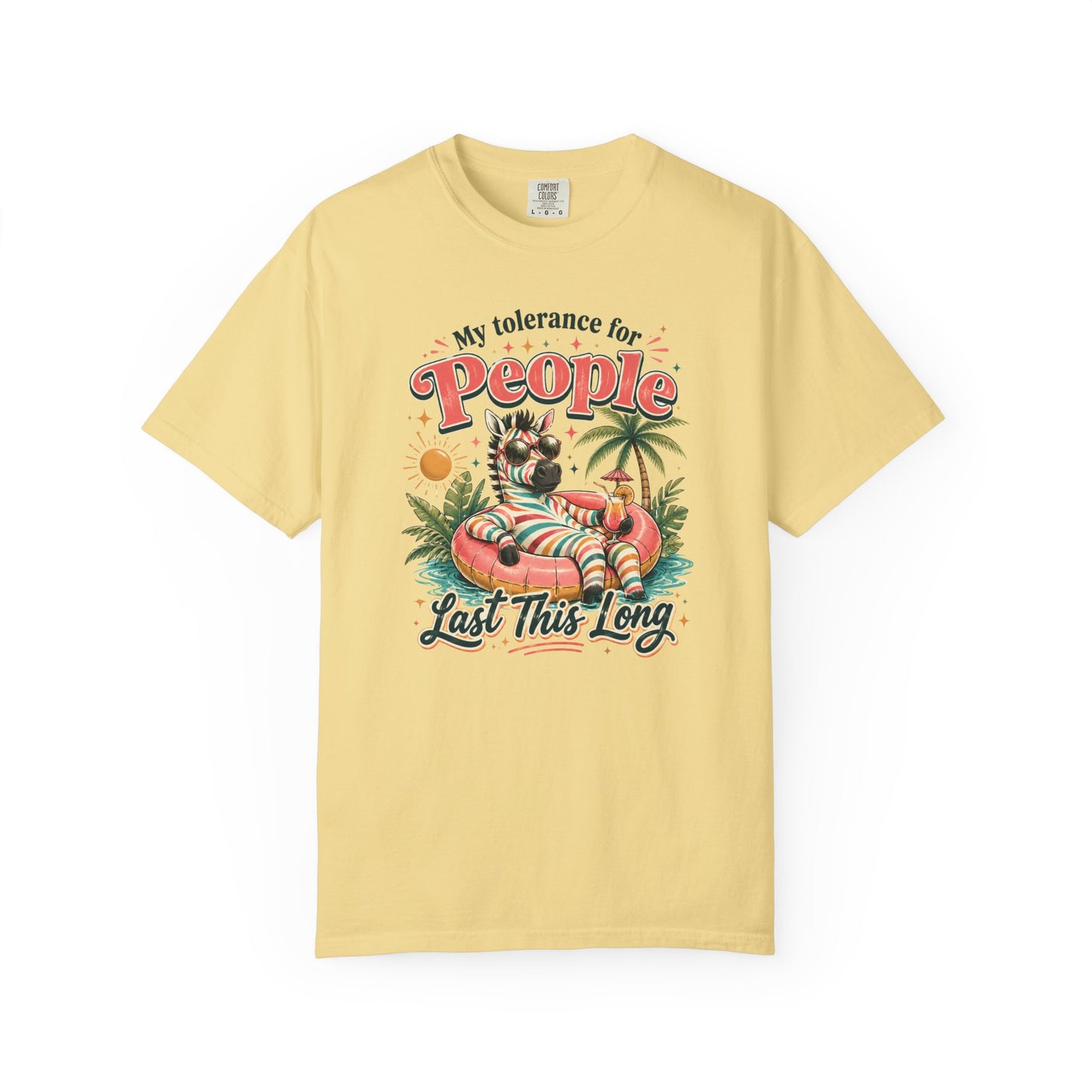 "My Tolerance for People Lasts This Long" Retro Cat Pool Float Graphic Tee